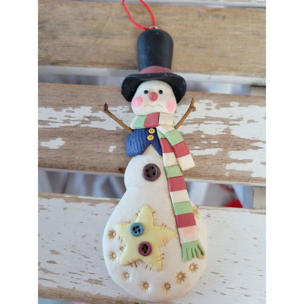 Snowman folk art scarf ornament Xmas sad tree
